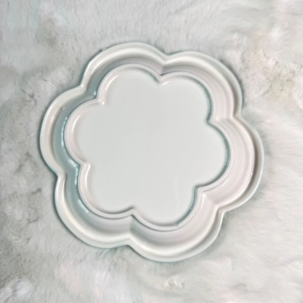 New Large Pink Blue Flower Ceramic Trinket Dish Scalloped Jewelry Tray